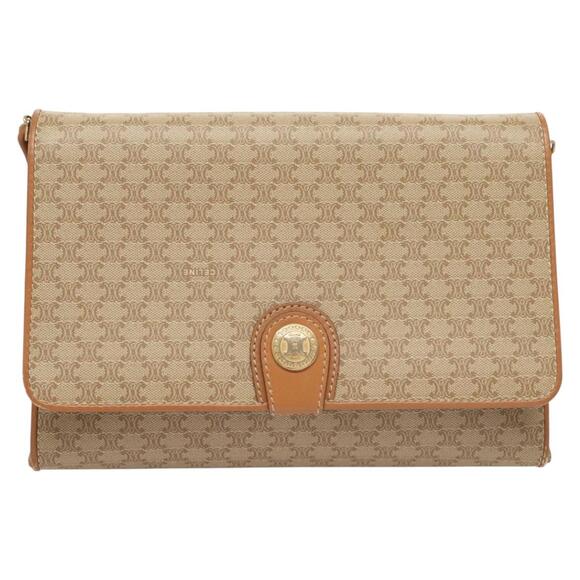 CELINE Macadam Canvas Shoulder Bag Pvc Beige Gold - Picture 2 of 13